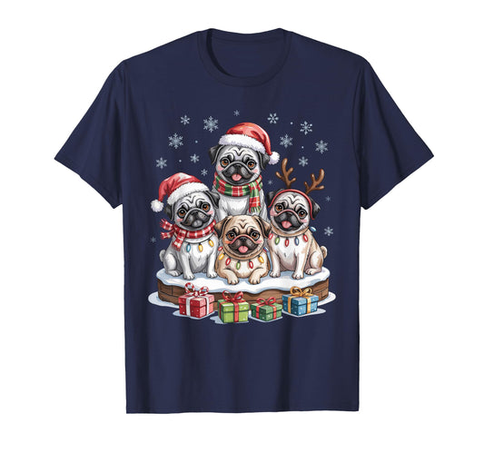 Cute Pug Christmas Puppies Dog Lovers Funny Holiday T-Shirt