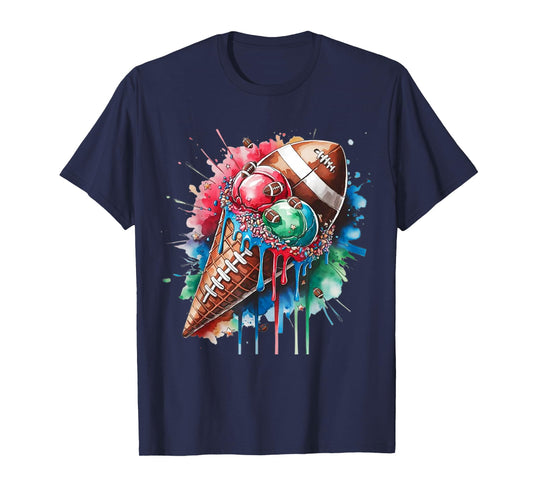 Football Drip Ice Cream Watercolor Cone with Sprinkles T-Shirt