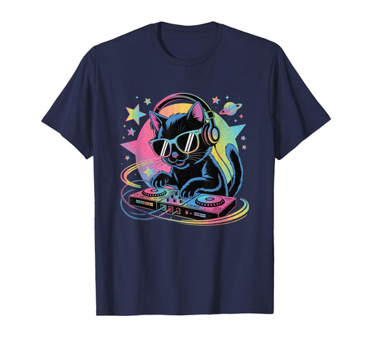 DJ Cat Cool Music Cat DJing on Turntable Funny Cat Lover T-Shirt