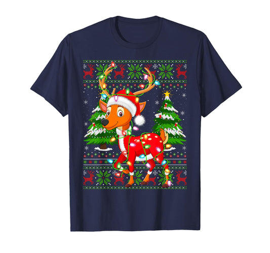 Deer Christmas Lights Santa Costume Ugly Xmas Sweaters T-Shirt