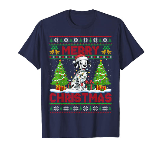 Dalmatian Ugly Christmas Sweaters Funny Pet Dog Lights Xmas T-Shirt