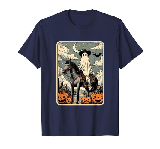 Cowboy Ghost Riding Horse Funny Tarot Card Halloween Season T-Shirt