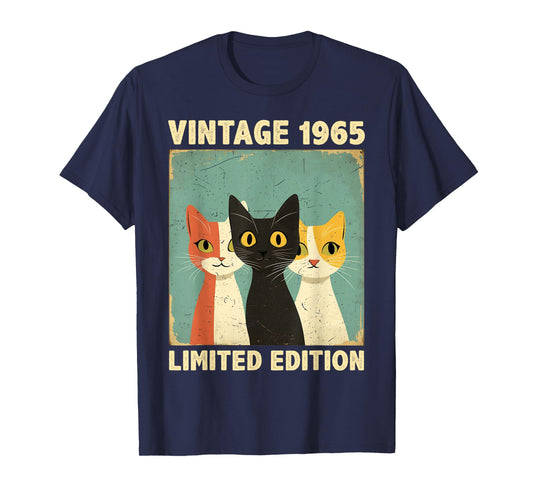Funny 60 Years Old Gift Vintage 1965 Cat Lover 60th Birthday Men Women Kids T-Shirt