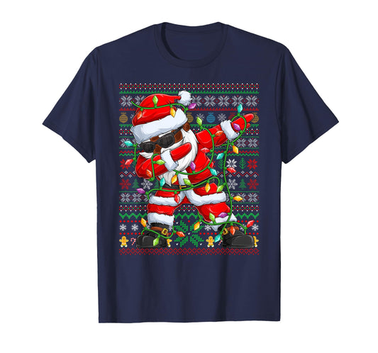 Dabbing Santa Xmas Lights Pajamas Ugly Christmas Sweaters T-Shirt