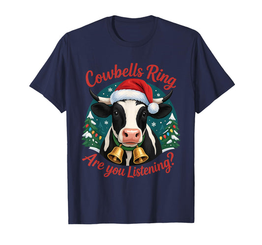 Cute Santa Hat Cow Funny Christmas Bell Cows Lover Humor T-Shirt