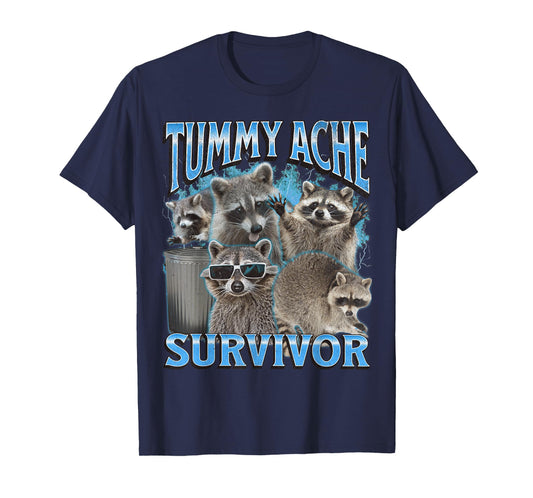 Tummy Ache Funny Raccoon Meme Bootleg Graphic 90s T-Shirt