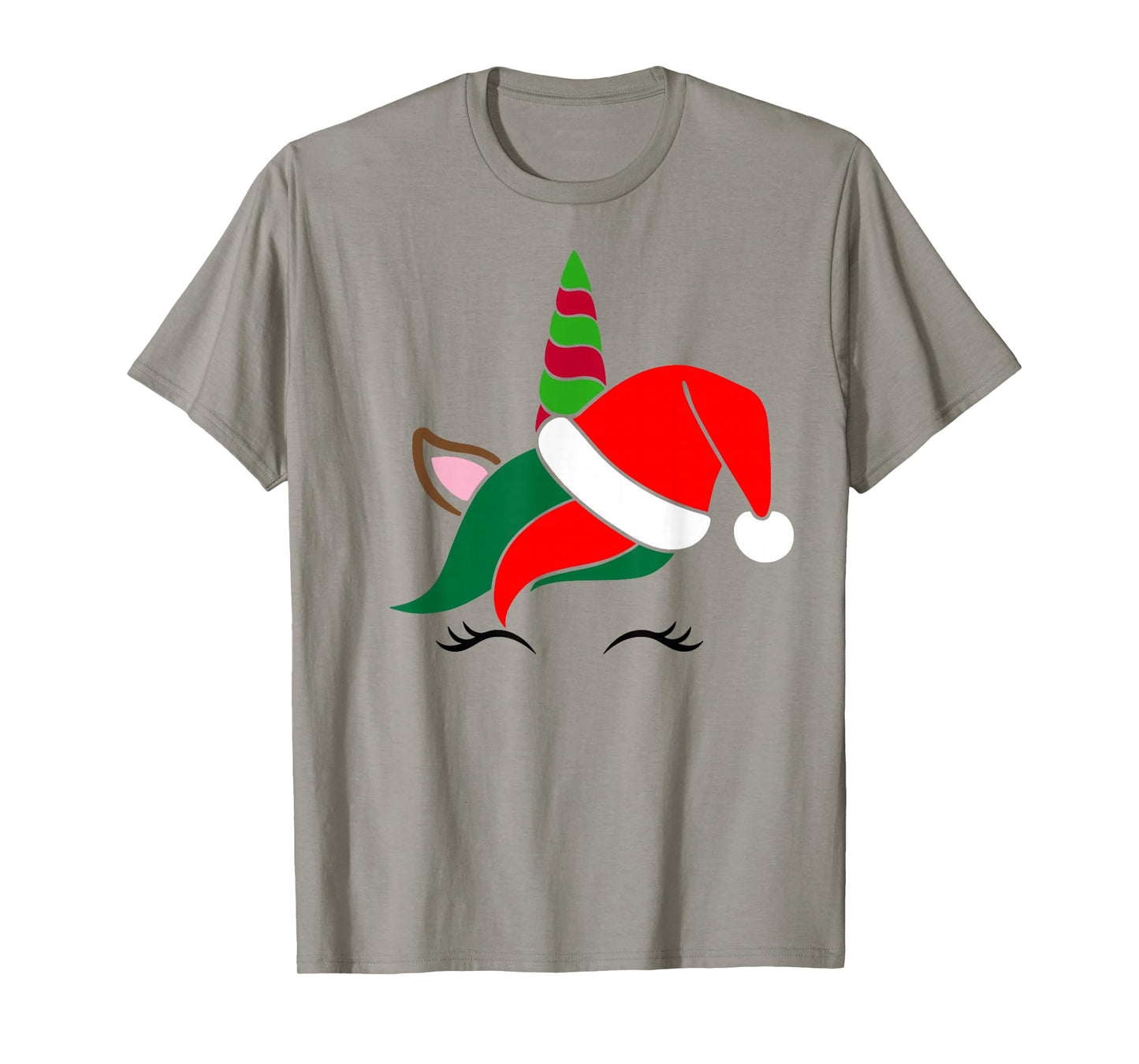 Unicorn Reindeer Face with Santa Hat Cute Christmas Costume T-Shirt