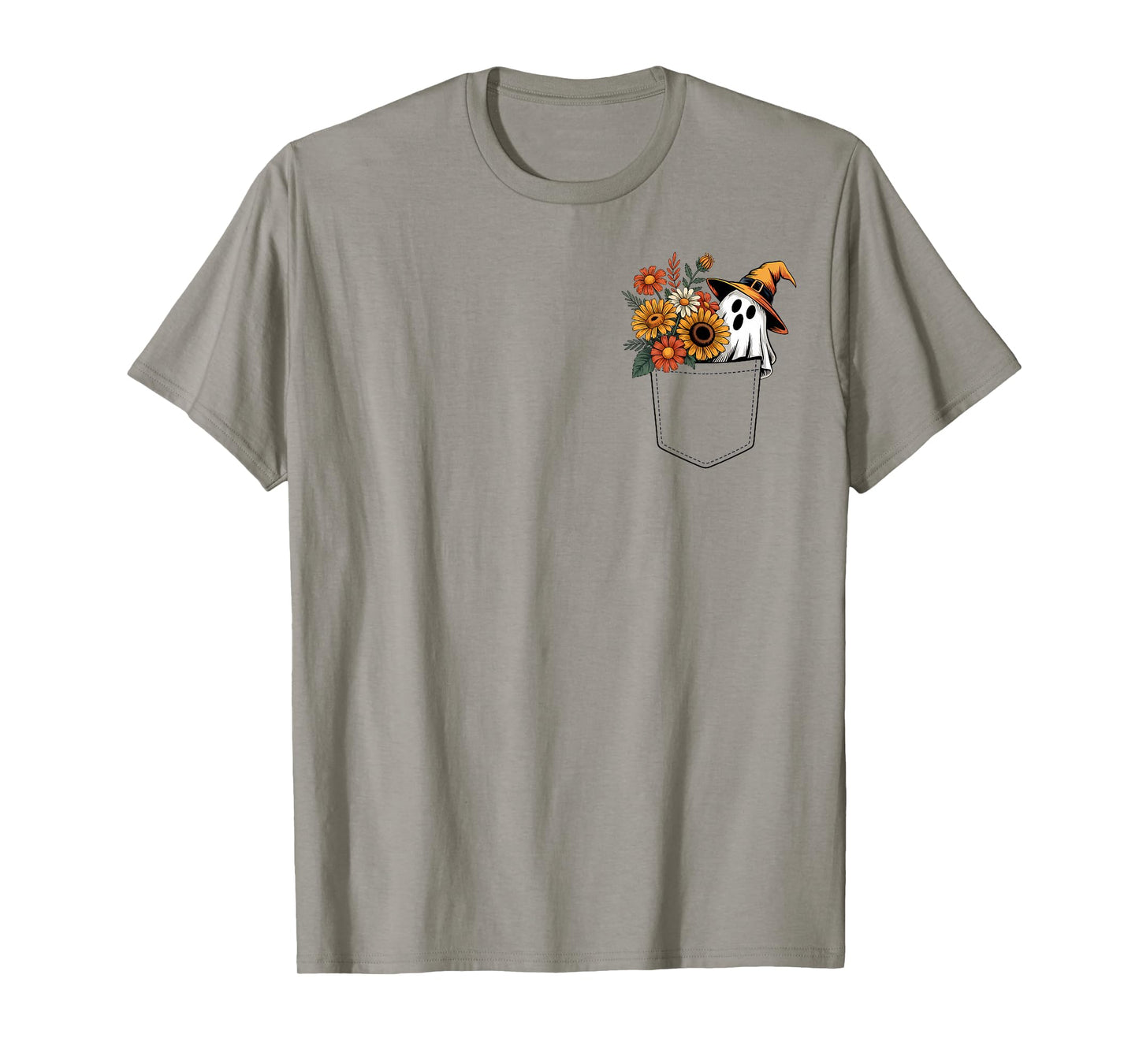 Cute Floral Pocket Ghost Bouquet of Autumn Flowers T-Shirt