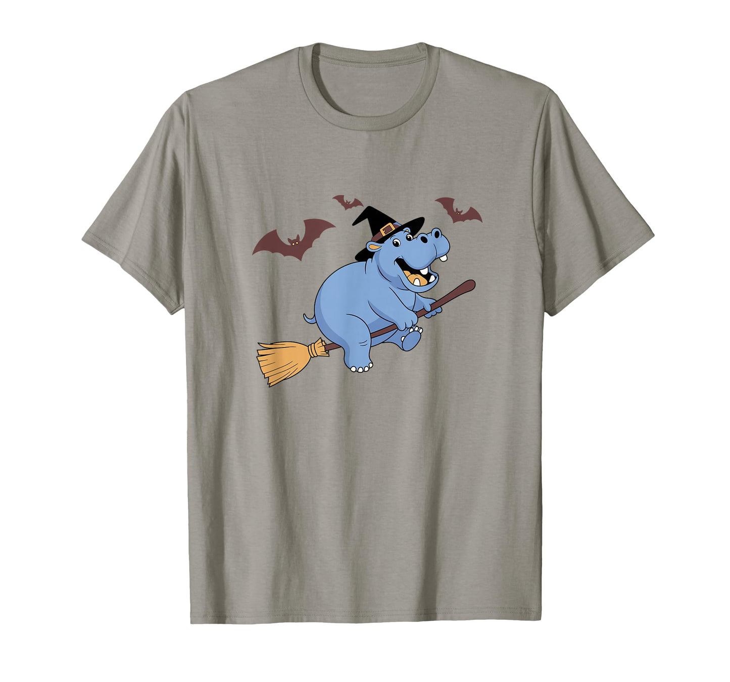 Funny Halloween Hippo Witch Flying on a Broom T-Shirt