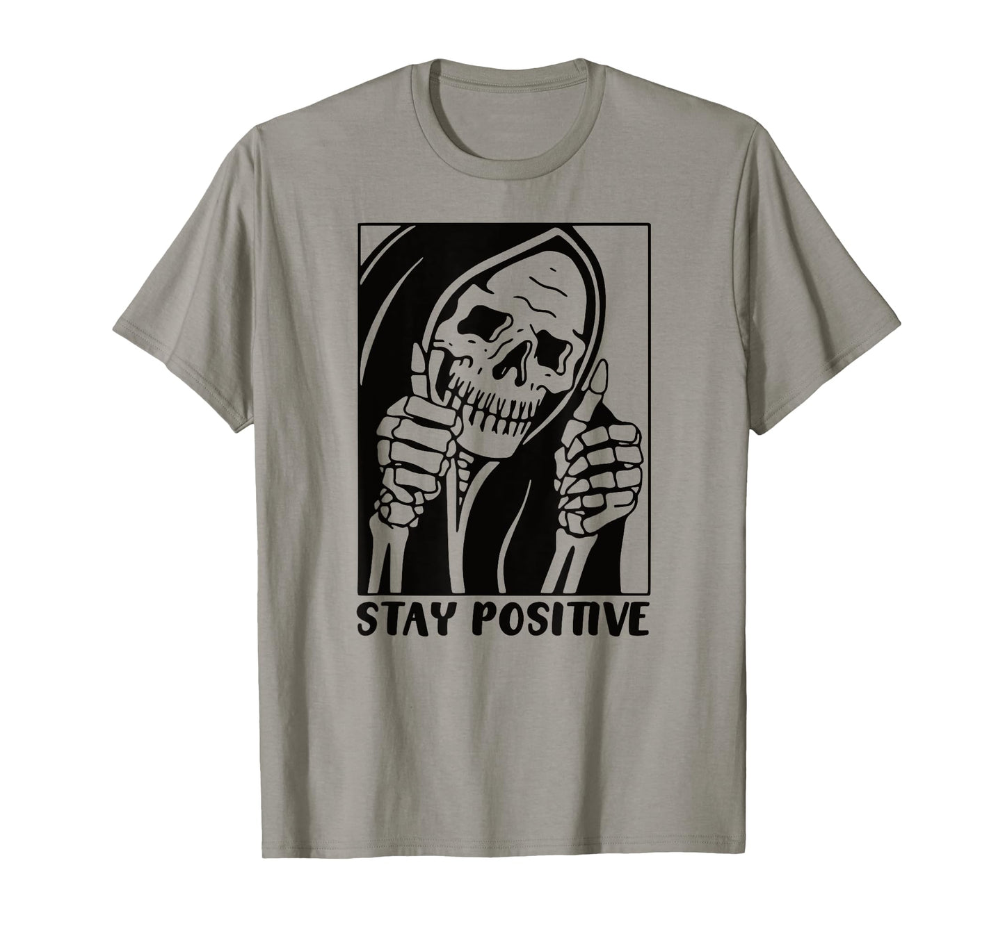 Death Stay Positive Skeleton Thumbs Up. Black Unisex Graphic T-Shirt