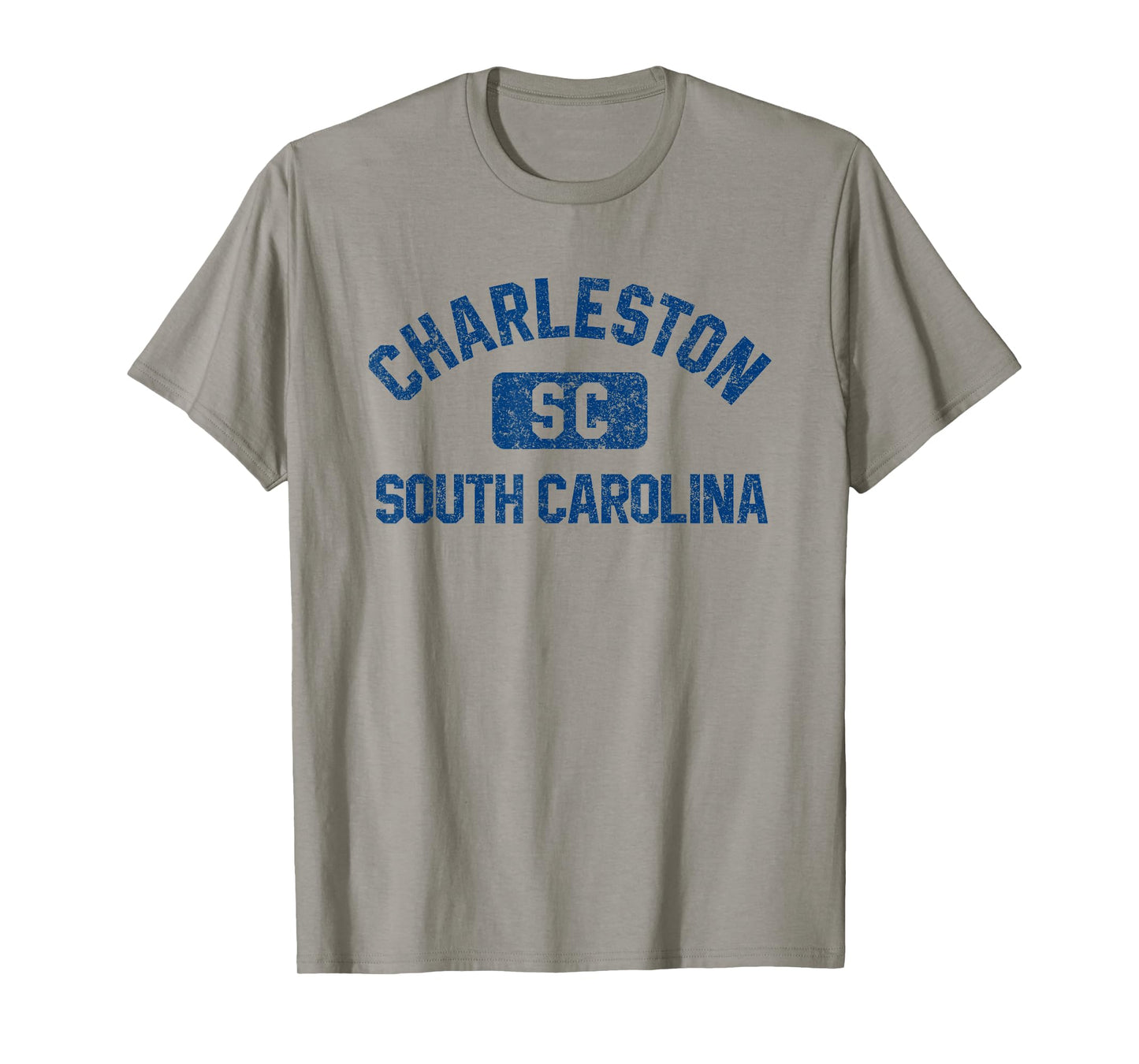 Charleston SC Gym Style Distressed Dark Blue Print T-Shirt