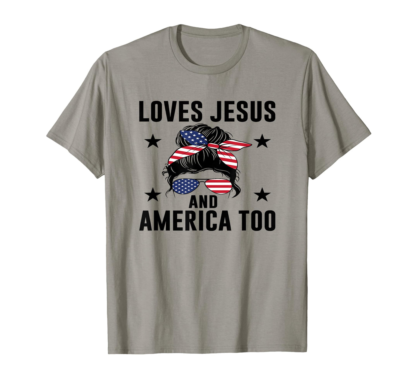 Loves Jesus and America Too God Christian USA Flag Gifts T-Shirt