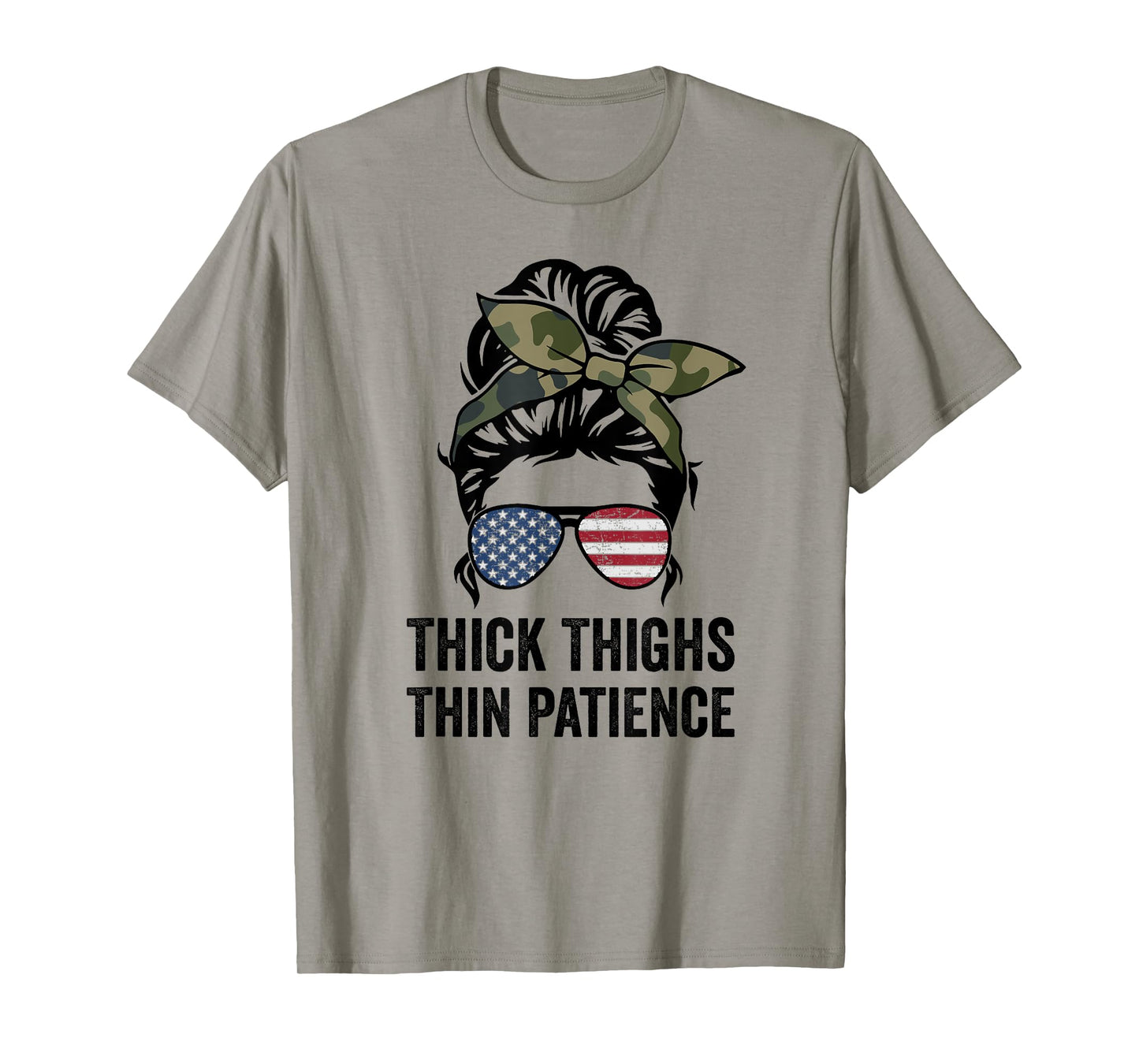 Thick Thighs Thin Patience, Fitness Messy Bun Ladies Workout T-Shirt