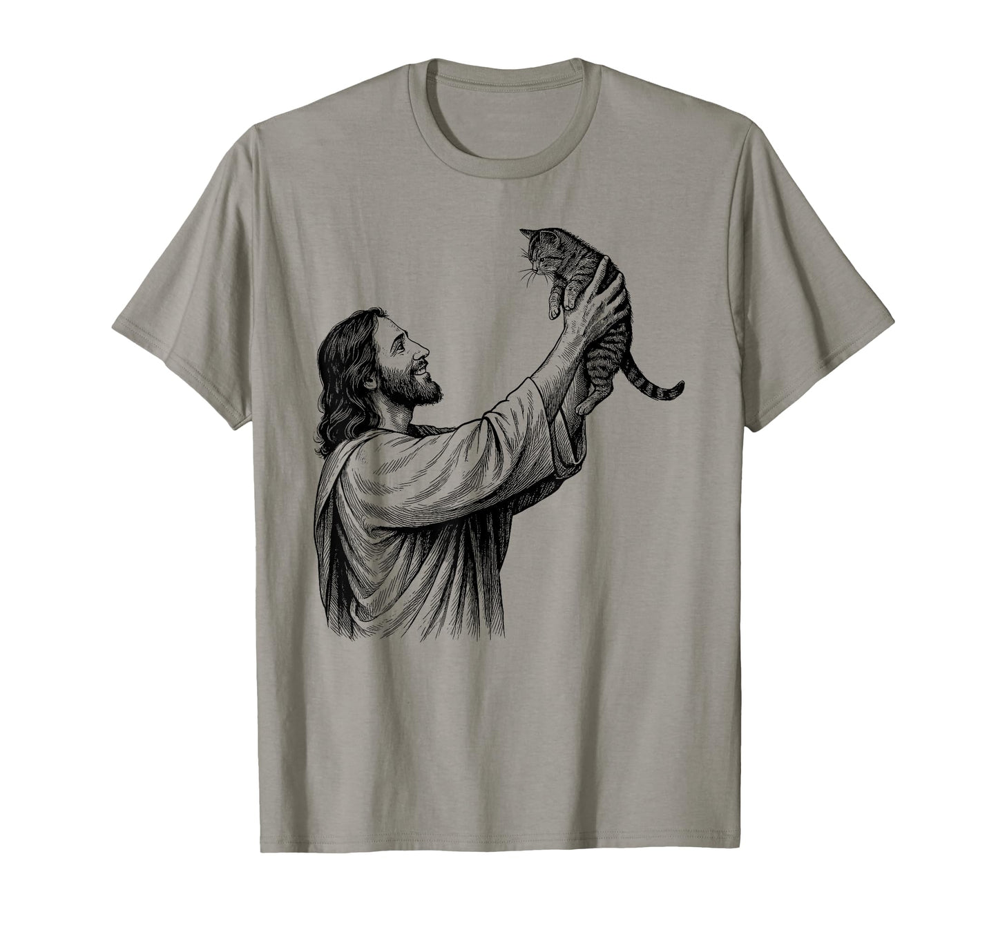 Vintage Jesus Holding Cat Christian T-Shirt