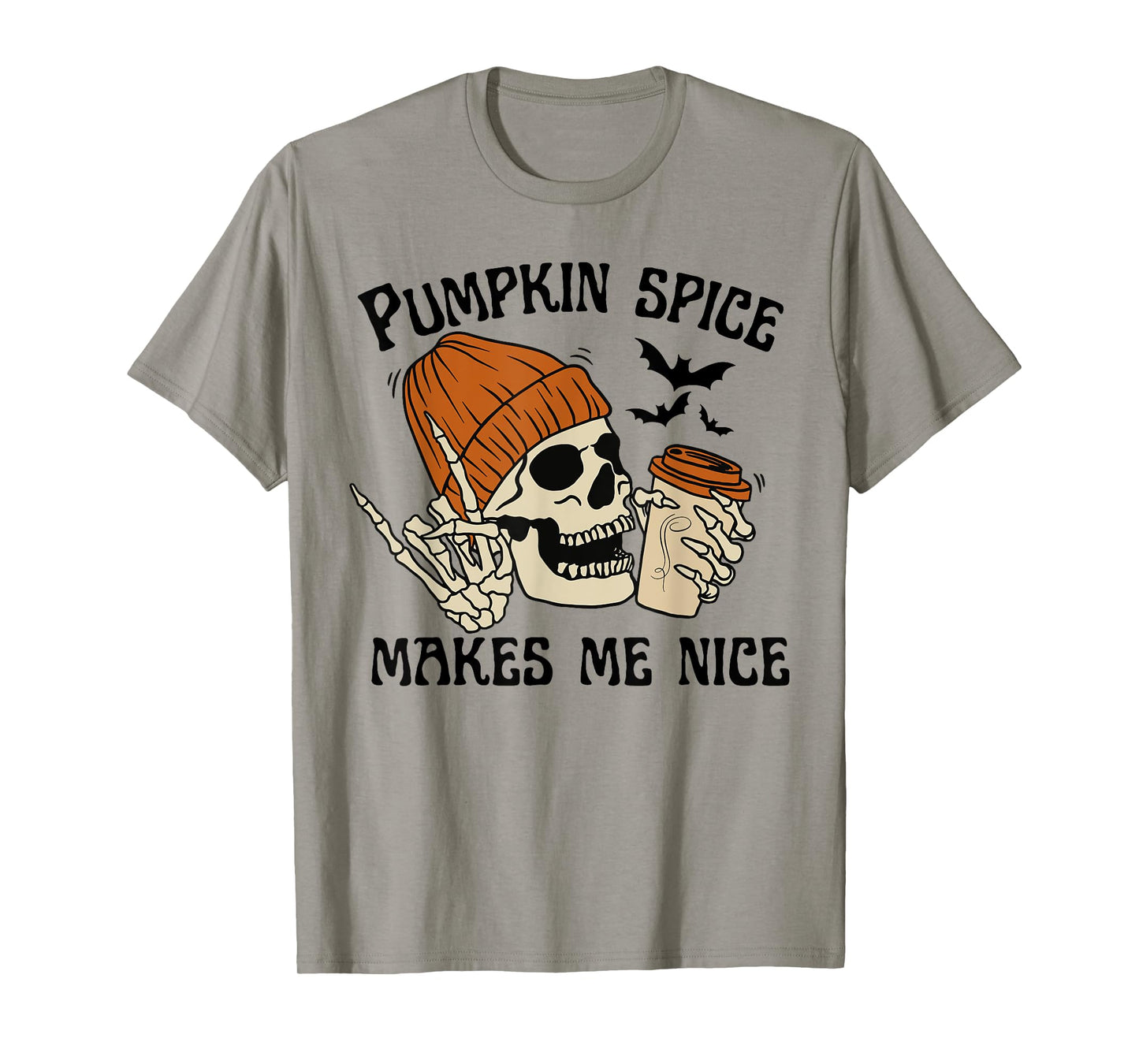Pumpkin Spice Make Me Nice Retro Skeleton Funny Halloween T-Shirt