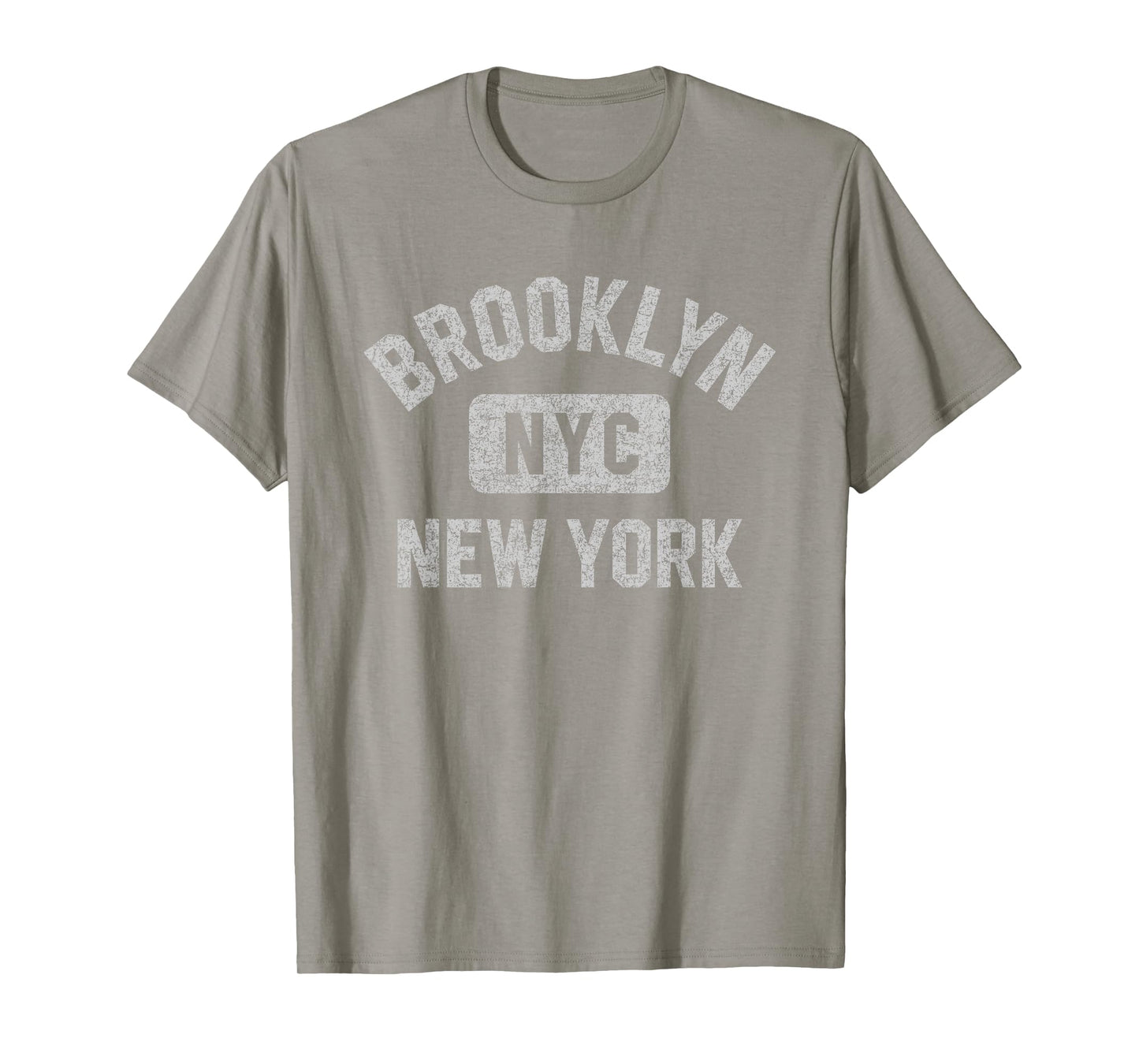 Brooklyn New York NYC Gym Style White w Distress Gray Print T-Shirt