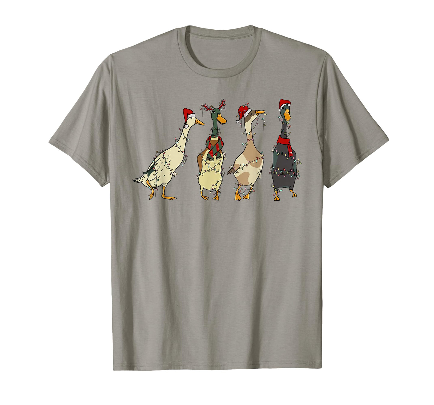 Cute Funny Santa Duck Christmas Lights Duck Wearing Xmas Hat T-Shirt