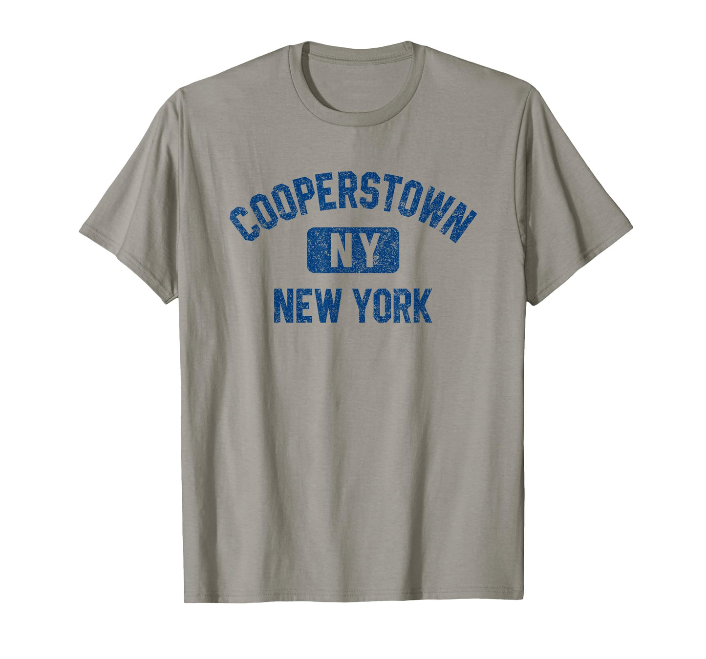 Cooperstown NY New York Gym Style Distressed Dark Plue Print T-Shirt