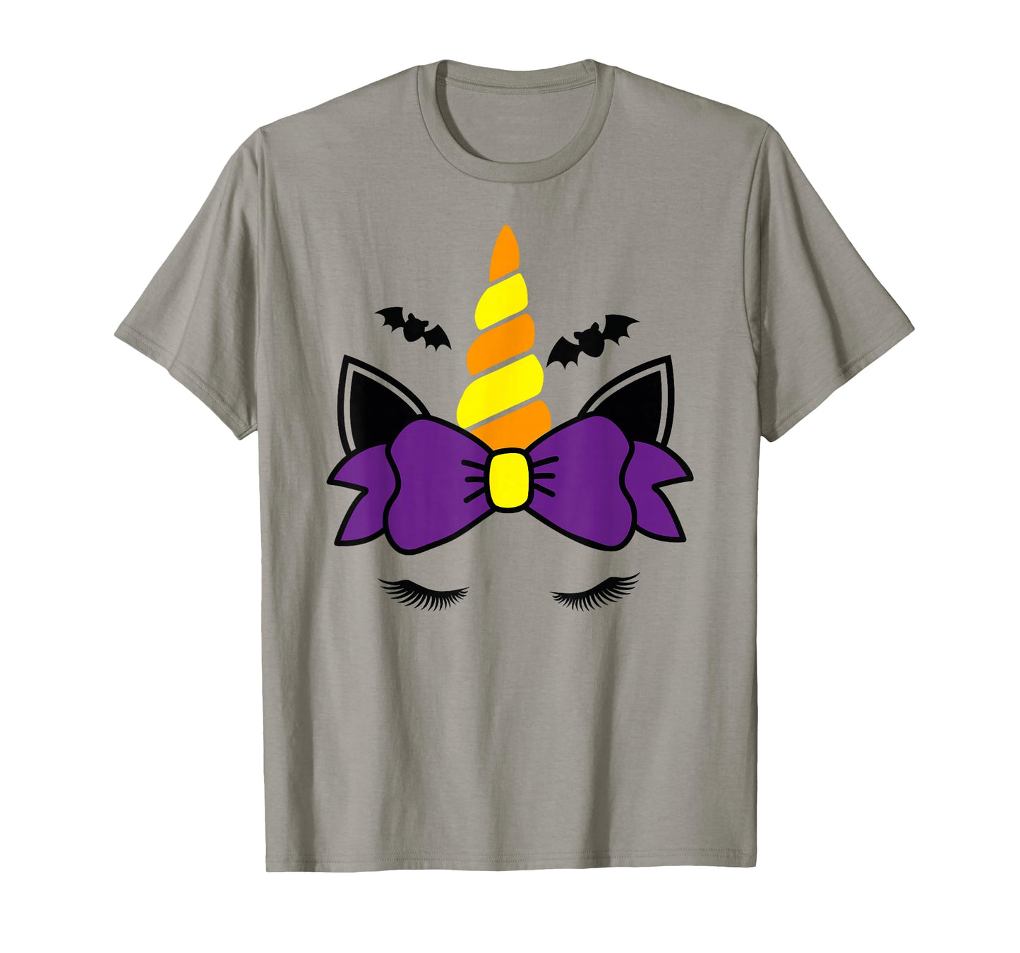 Unicorn Face Eyelashes Bow Bat Scary Halloween Costume T-Shirt