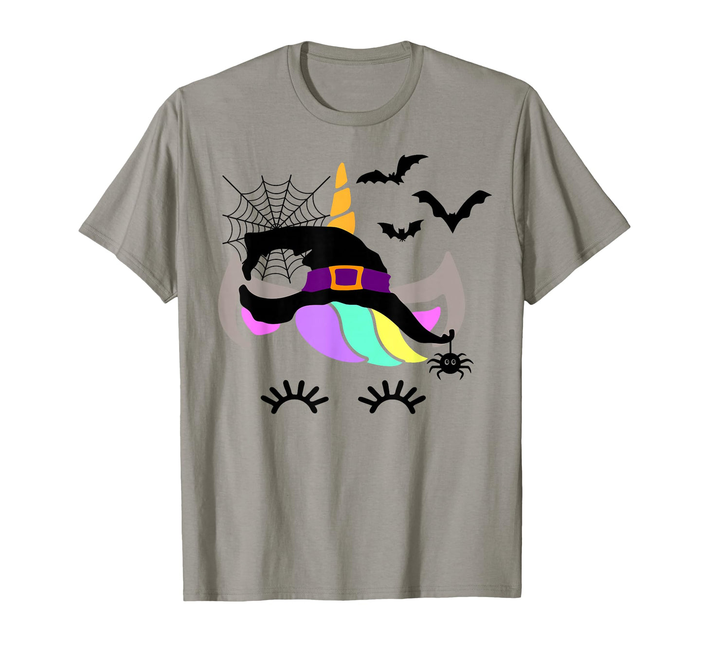 Unicorn Face Eyelashes Bats Spider Witch Halloween Costume T-Shirt