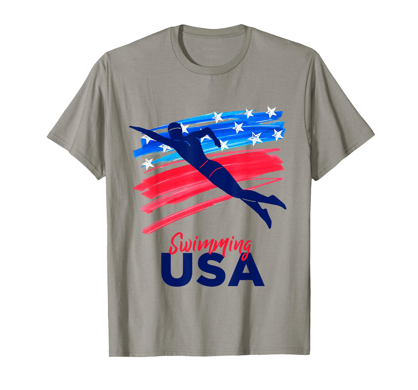 Mens Swimming Support Team Flag USA Pool Swimmer American T-Shirt