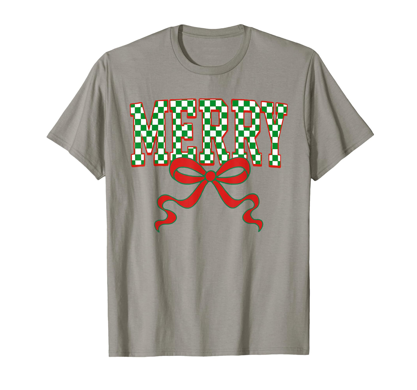 Merry Christmas Checkered Preppy Coquette Bow Xmas Holiday T-Shirt