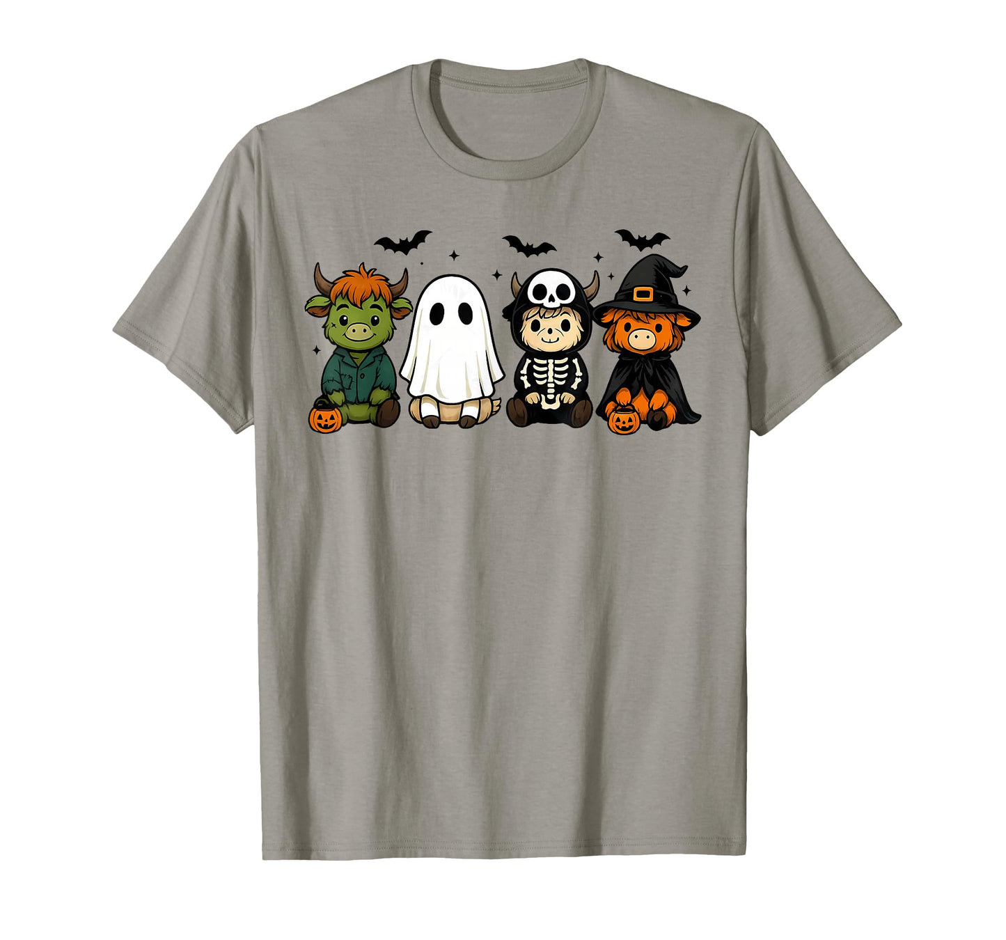Cute Halloween Highland Cow Family Spooky Witch Costumes T-Shirt