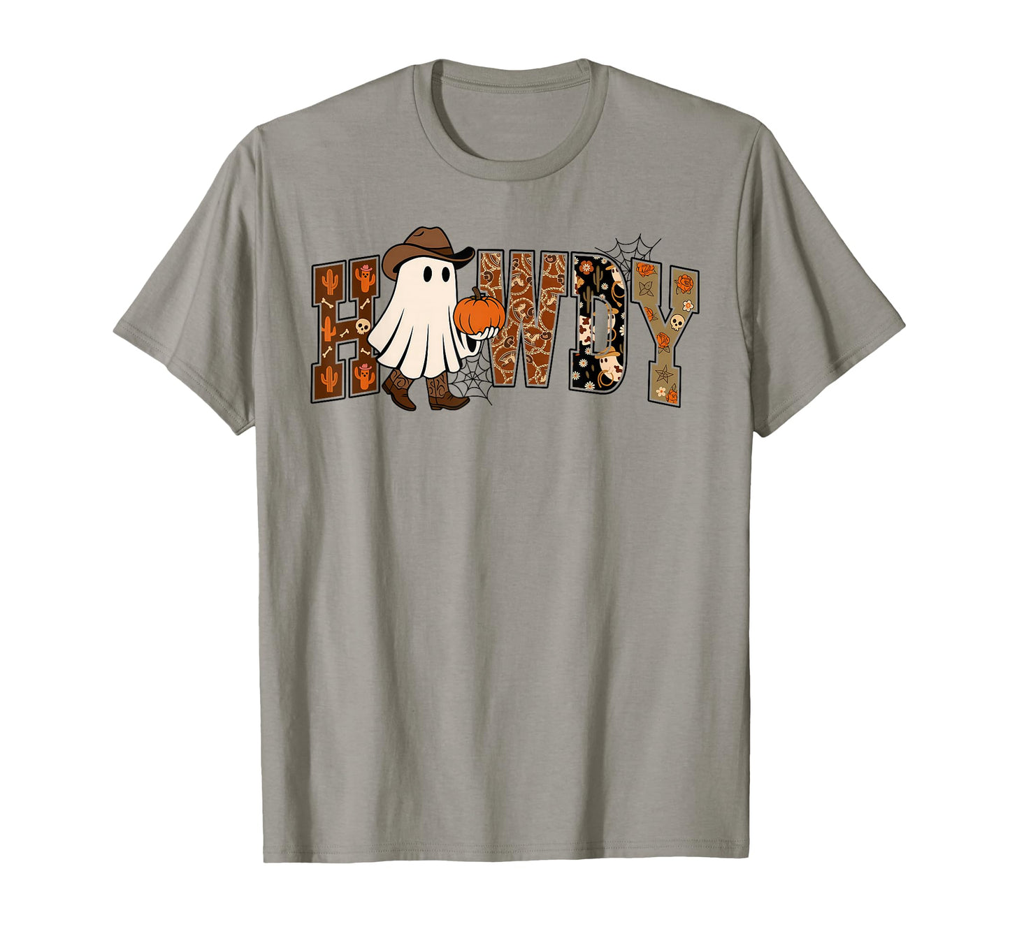 Cute Ghost Howdy, Spooky Season Cowboy Western Halloween Tee T-Shirt