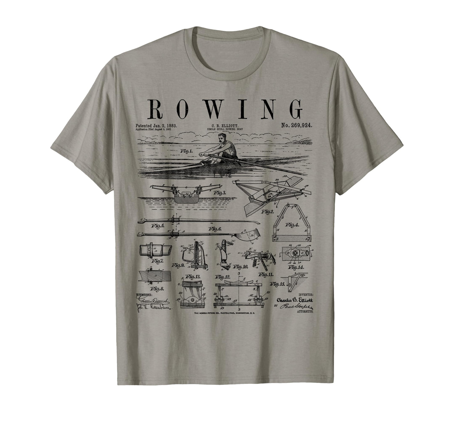 Rowing Sport Rower Sculling Single Scull Boat Vintage Patent T-Shirt