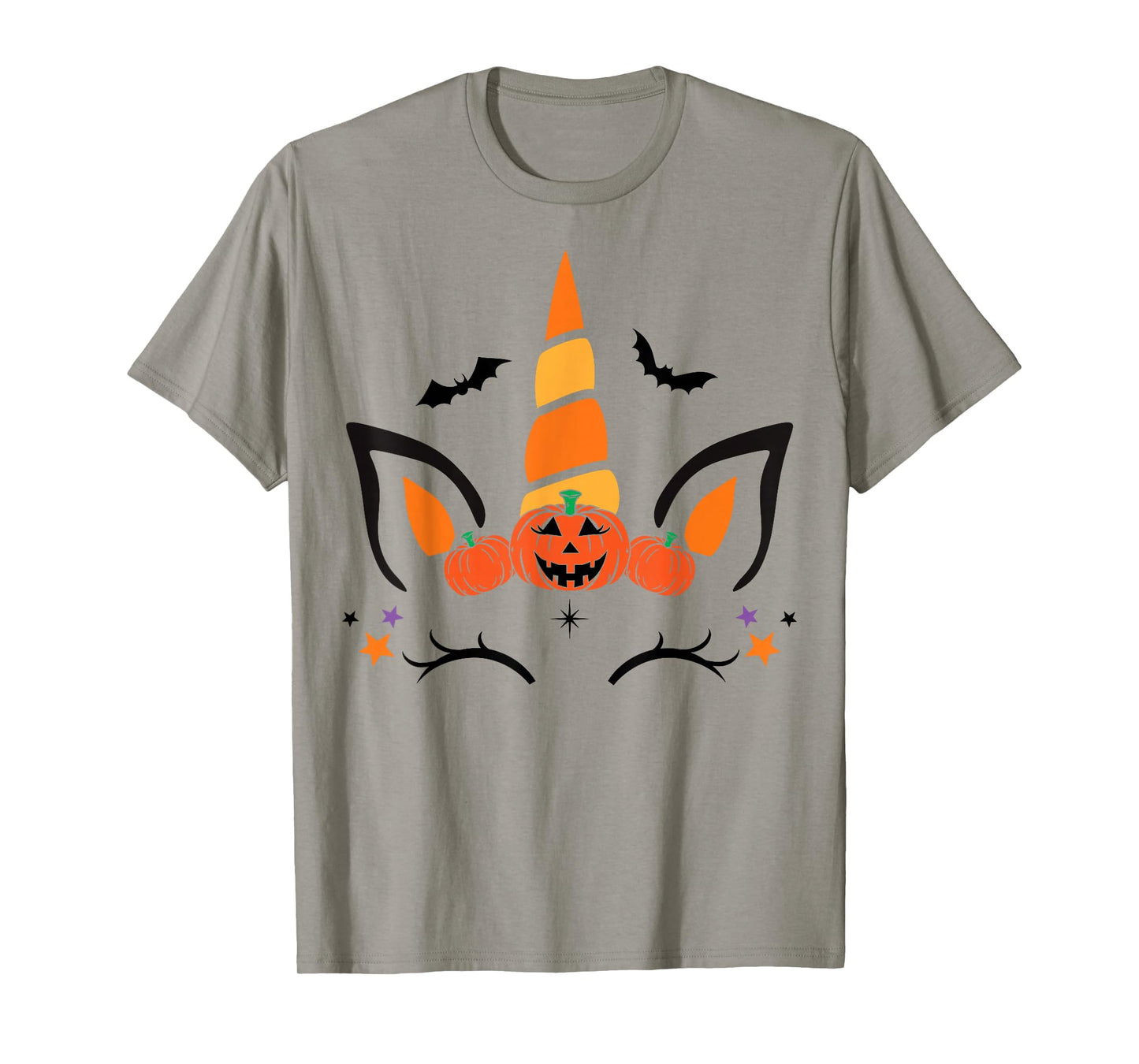 Unicorn Face Eyelashes Bat Pumpkin Funny Halloween Costume T-Shirt