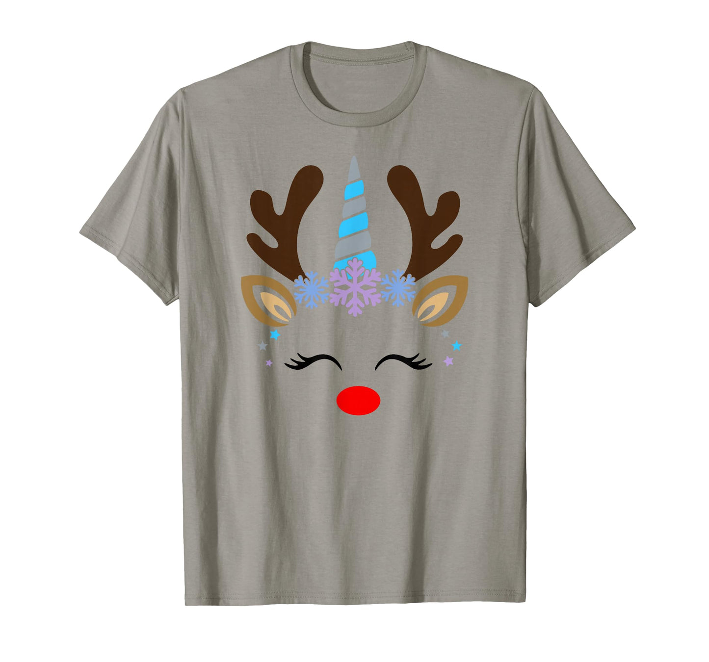 Unicorn Smile Eyelashes Cute Reindeer Christmas Santa Deer T-Shirt
