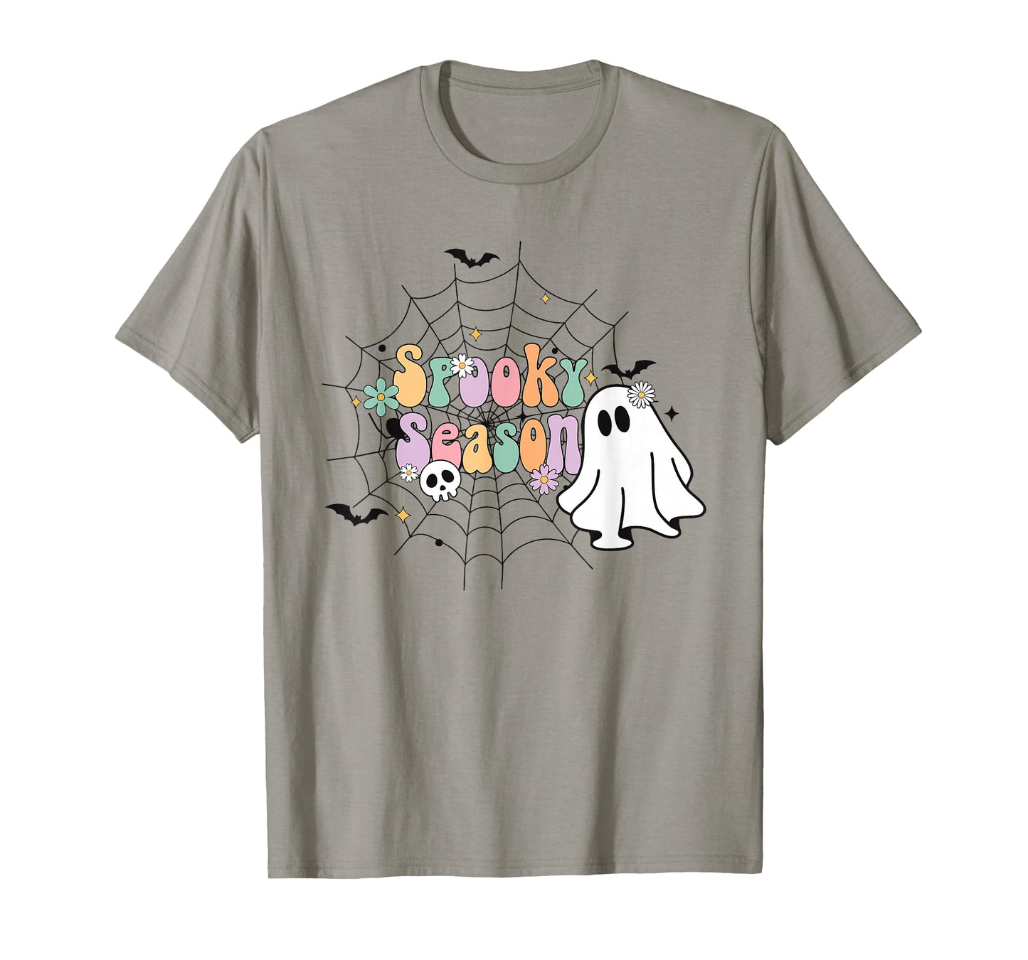 Groovy Spooky Season Retro Ghost Holding Pumpkin Halloween T-Shirt