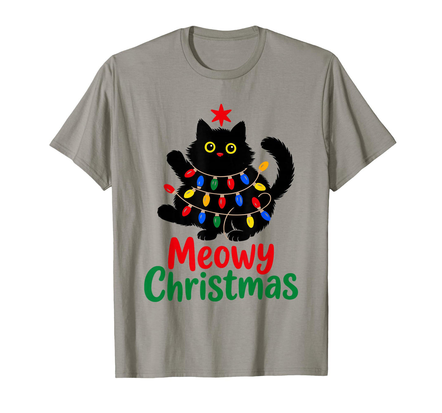 Meowy Christmas Tree Black Cat Xmas Funny Women Men Kids T-Shirt