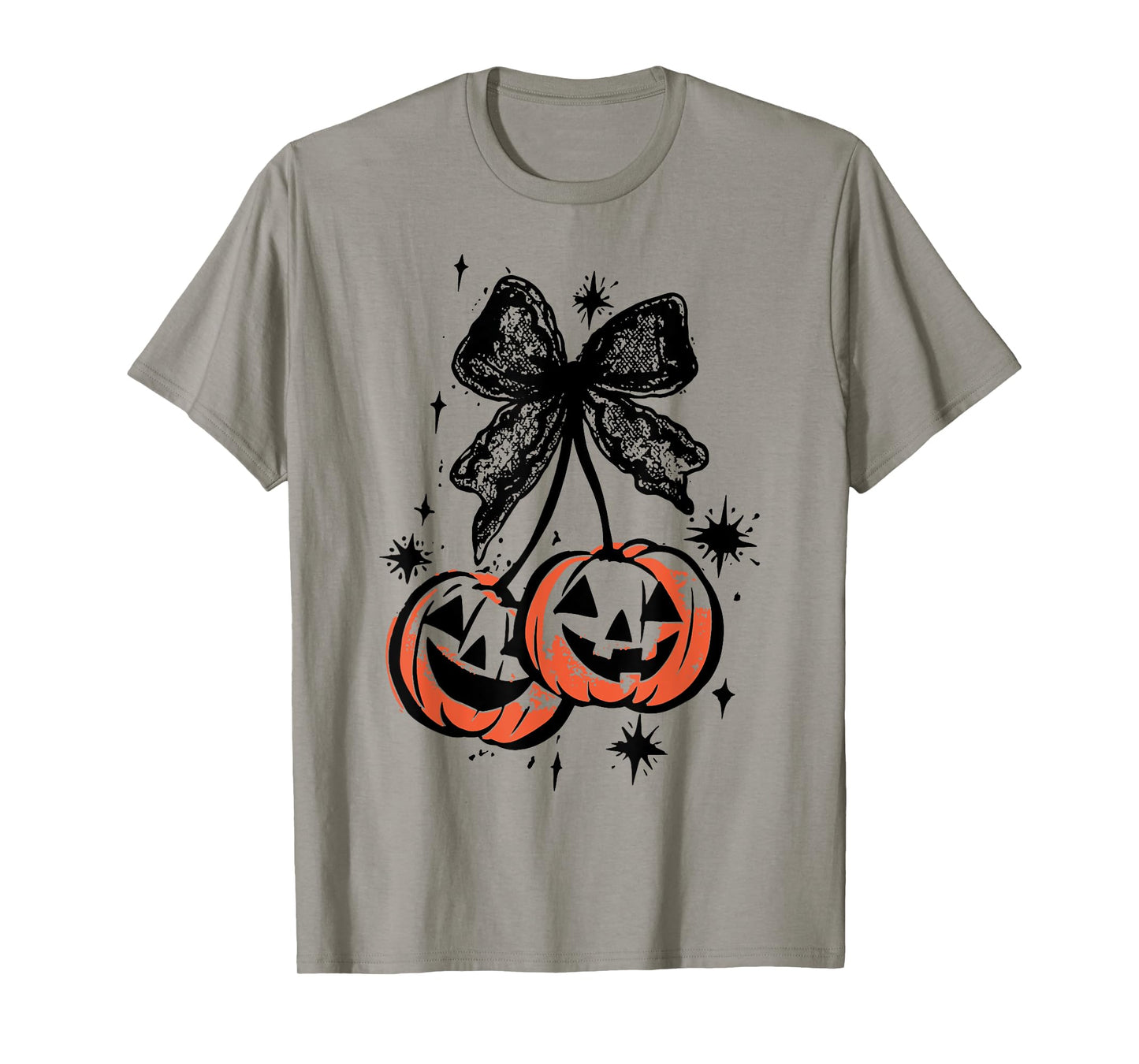 Halloween Pumpkin Cherries Fall Autumn Girly Coquette Bow T-Shirt
