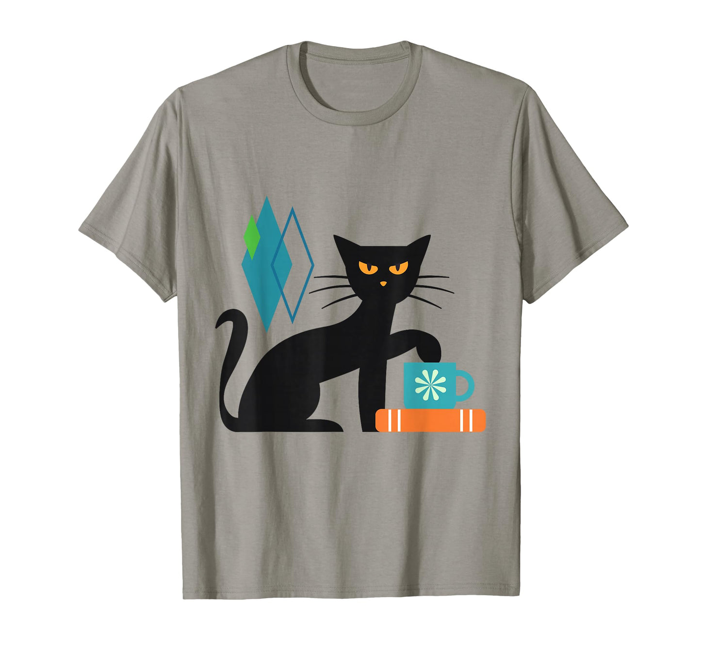 Cat Midcentury With Book and Coffee Atomic Age Mid Century T-Shirt