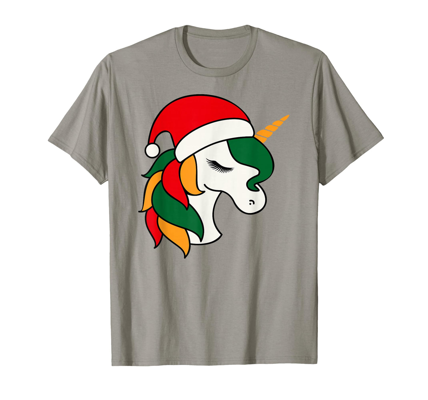 Christmas Unicorn Face Cute Santa Hat T-Shirt