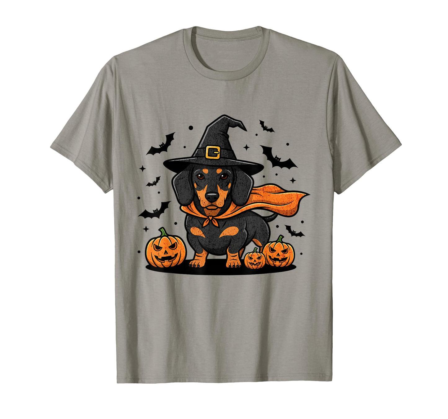 Halloween Dachshund Dog in Witch Hat with Pumpkins and Bats T-Shirt