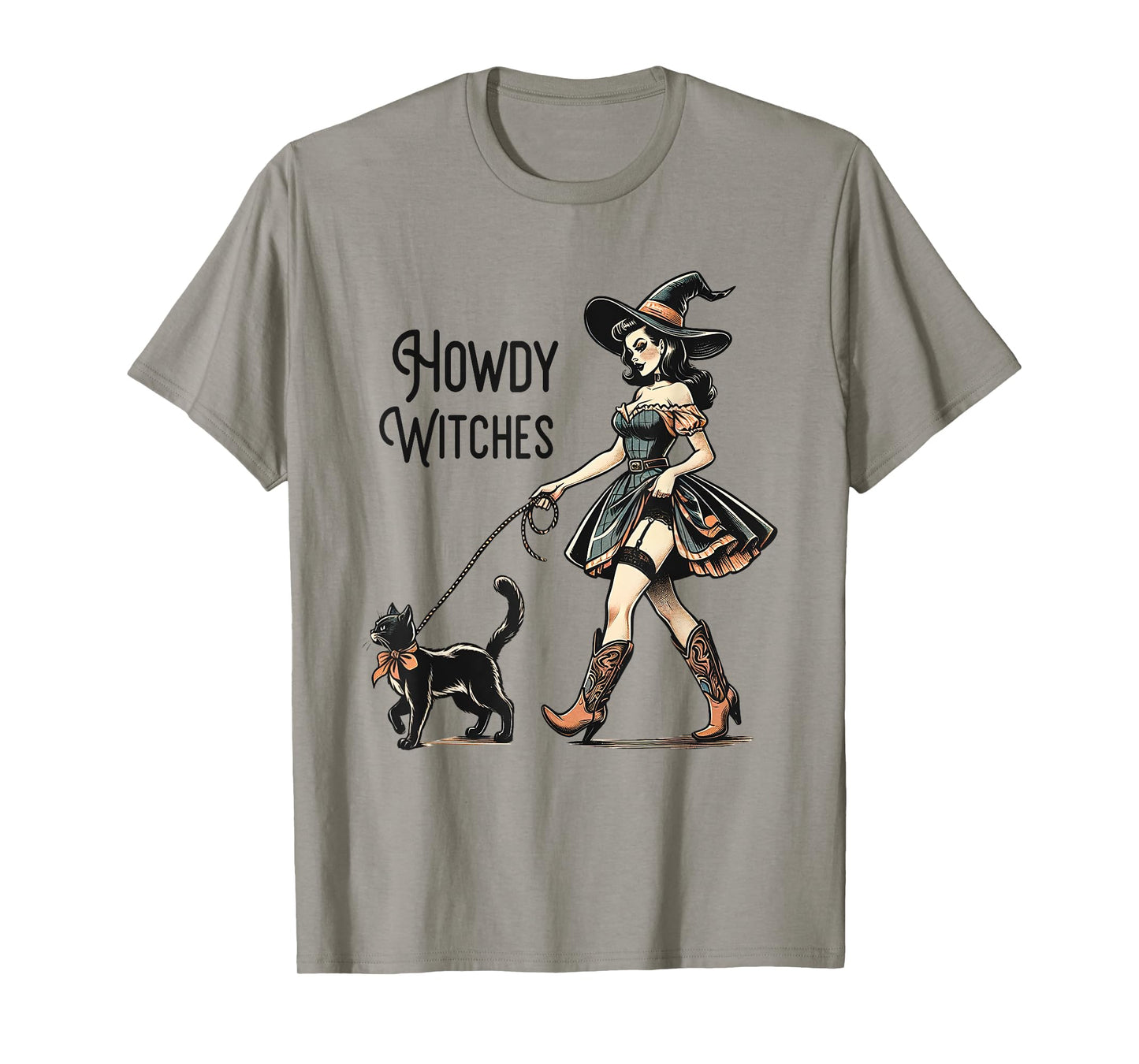 Howdy Witches Western Halloween Country Cowgirl Witch Cat T-Shirt