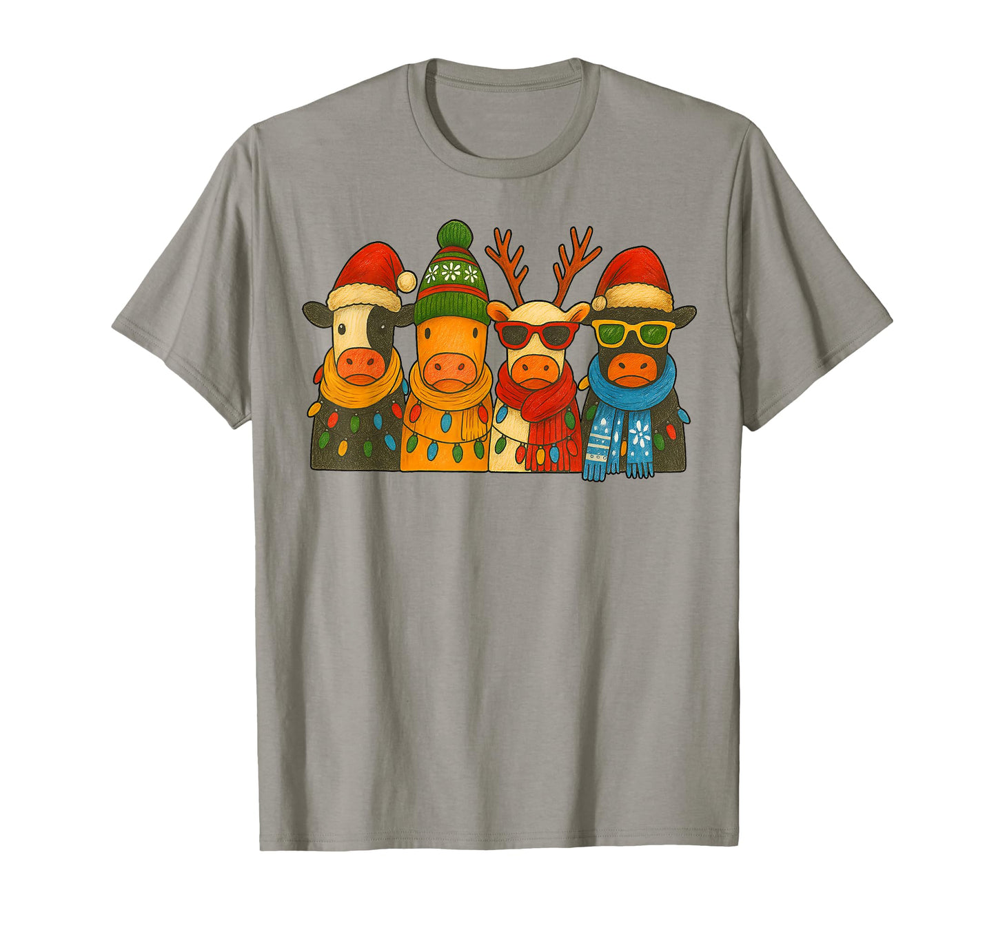 Cow Christmas Lights, Retro Western Farm Animal Design Women T-Shirt
