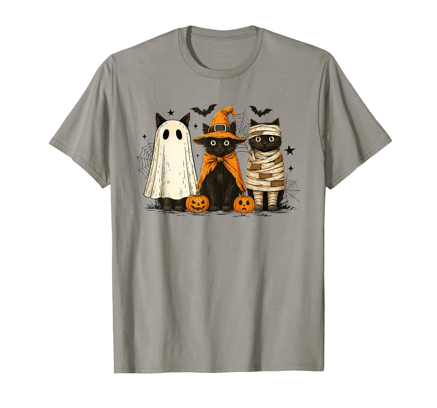 Retro Black Cat Witch Scary Pumpkin Halloween Costume T-Shirt