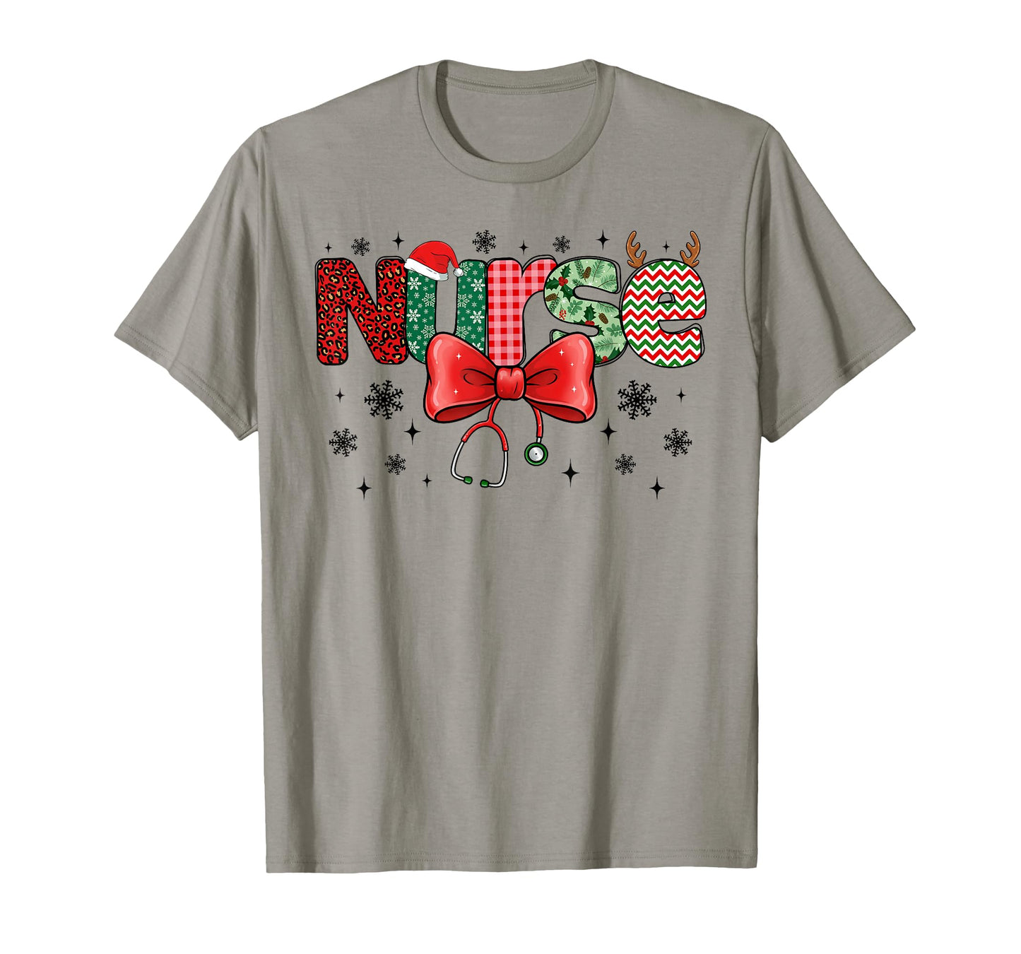 Retro Funny Christmas Nurse Stethoscope Santa Hat Holiday T-Shirt