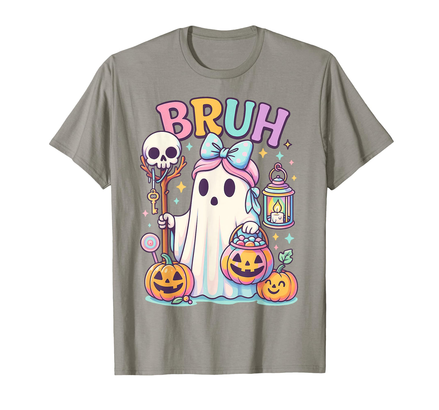 Bruh Halloween Cute Ghost Trick Or Treat Candy Bow Girl Kids T-Shirt