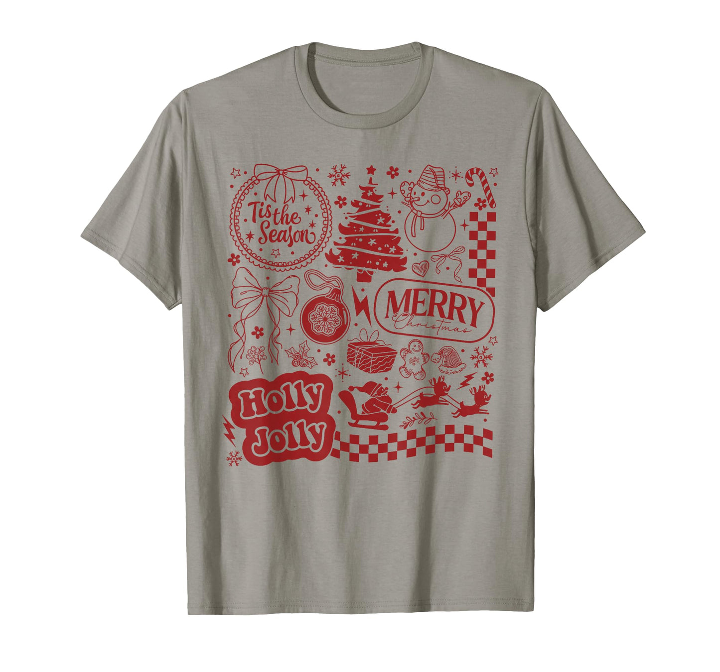 Merry Christmas Santa Snowman Reindeer Tis The Season T-Shirt