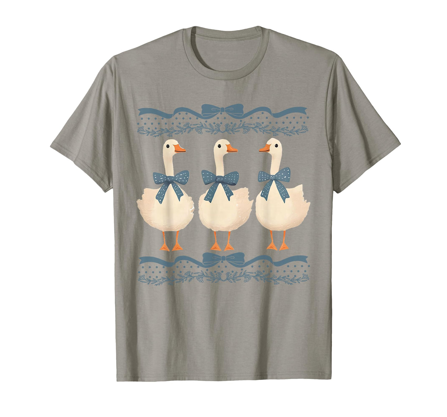 Mama Goose With Baby Geese Vintage Blue Ribbon Goose Lover T-Shirt