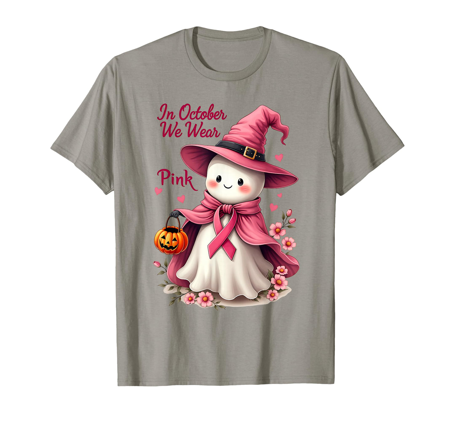 Breast Cancer Women Halloween in October We Wear Pink Ghost T-Shirt