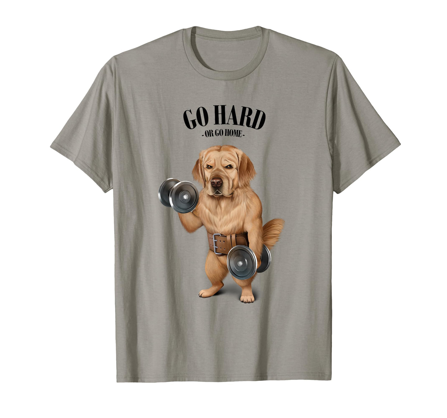 Golden Retriever Dog Muscle Training with Dumbbell in Gym T-Shirt for Men Women Girls Kids