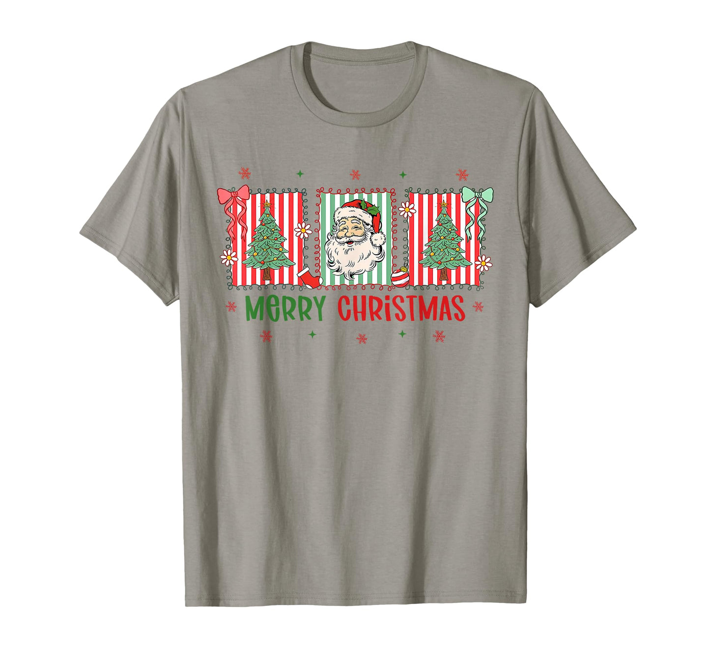 Family Matching Pajama Merry Christmas Tree Santa Claus Bows T-Shirt