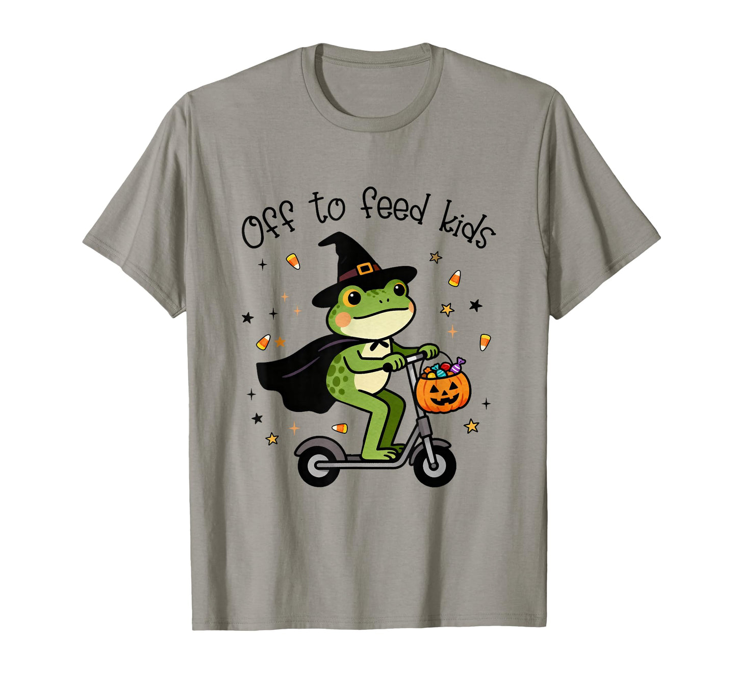 Off to Feed Kids Halloween Frog Witch Pumpkin Treat or Trick T-Shirt