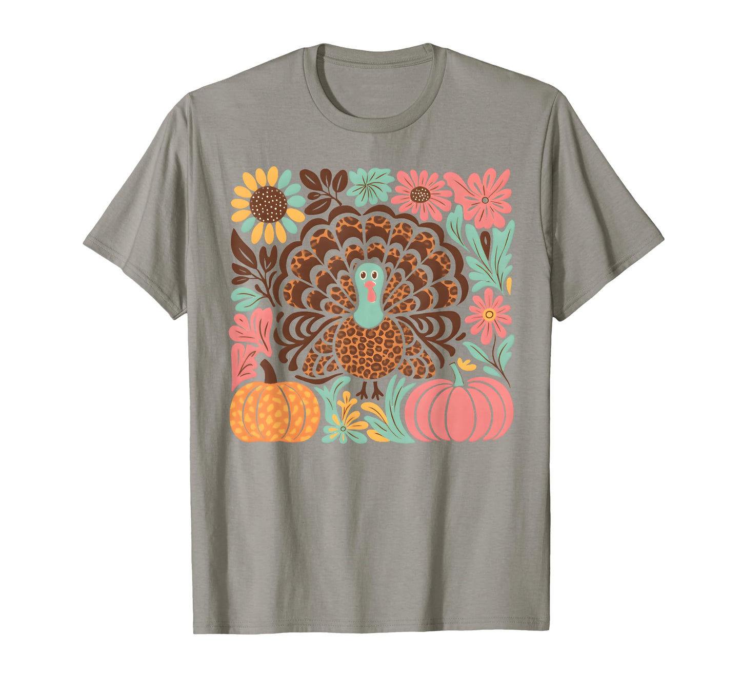 Boho Floral Fall Turkey Pumpkin Thanksgiving Girl Women T-Shirt