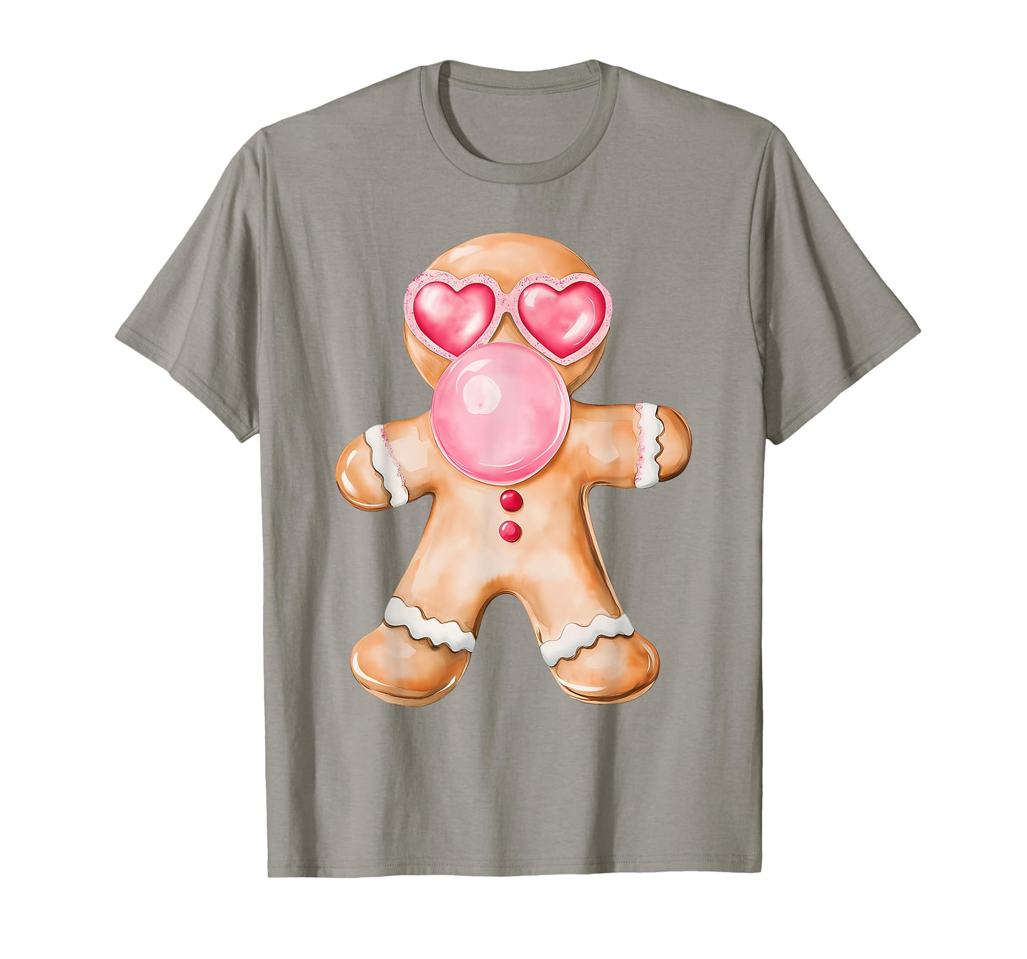 Gingerbread Blowing Bubble Gum Pink Sunglasses Christmas T-Shirt